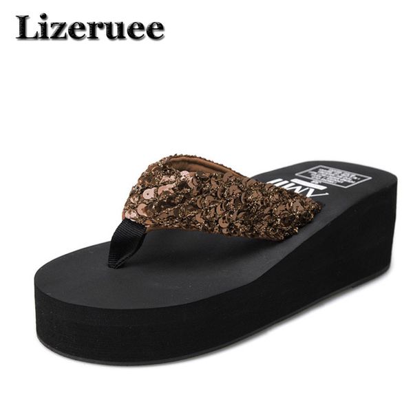 

fashion summer women flip flops women sequins sandals beach slippers shoes summer sandals flip flops lady wedges shoes q49, Black
