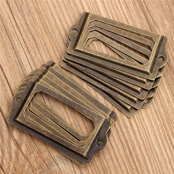 

12 pcs metal label pull frame handle p frame antique brass file business card holder home decoration