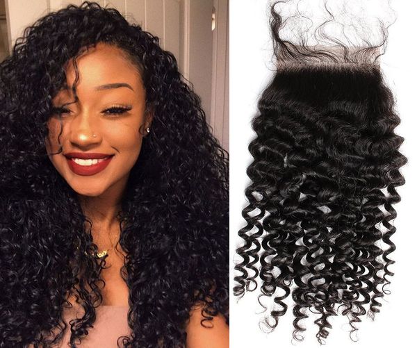 Bella Hair Spitzenverschluss Kinky Curly Webe 4x4 Top-Verschluss brasilianische jungfräuliche menschliche Haarstück Lecklockung im Verkauf 8-26 Zoll