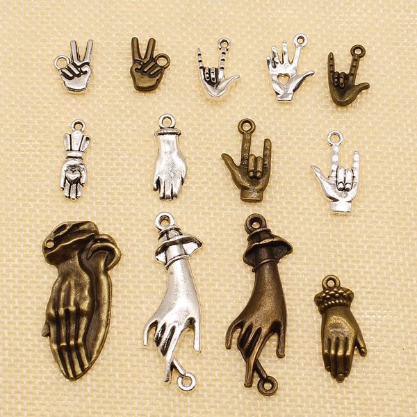 

50 pieces wholesale jewelry lots peach heart palm glove gesture hj024, Bronze;silver