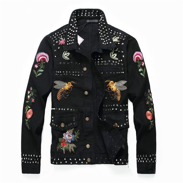 

2019 mens jacket slim nail denim jacket mens badge denim long sleeve designer jacket, Black;brown