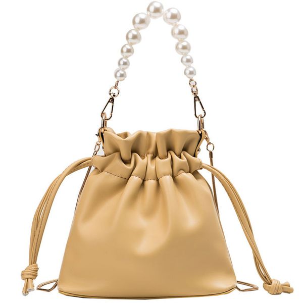 

women chain small bag 2019 new summer female solid drawstring pearl bucket handbags ladies shoulder messenger bag