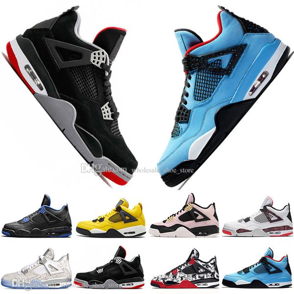 

new bred 4 4s what the cactus jack laser wings mens basketball shoes denim blue pale citron men sports designer sneakers 36-47