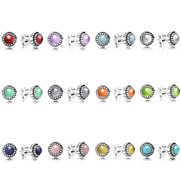 

2019 new 100% 925 sterling silver pandora earring twelve color gem constellations blue crystal luxury fit diy bead wholesale factory, Golden;silver