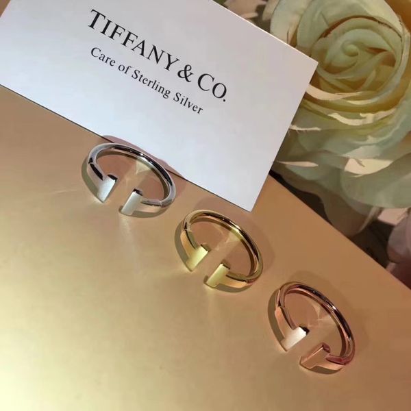 

S925 Sterling silver luxurious double T shape punk opened ring stamp logo charm ring jewelry christmas day jewelry PS6476