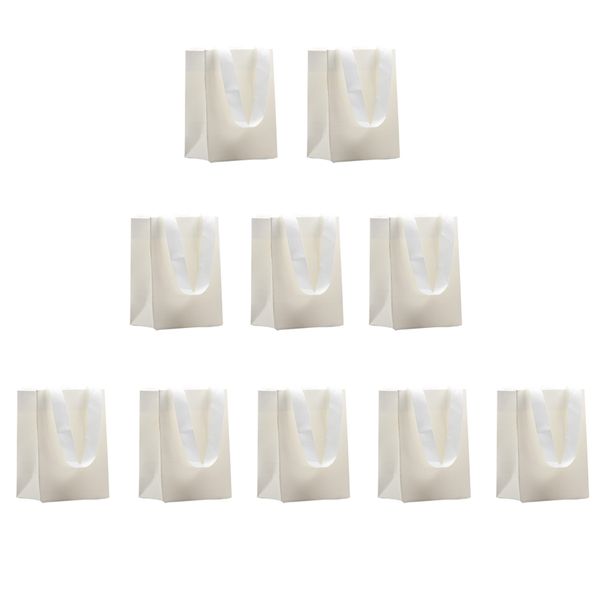 

10pcs kraft paper bags with handles for shopping, retail and merchandise, strong and reusable gift tote bags, Black;white