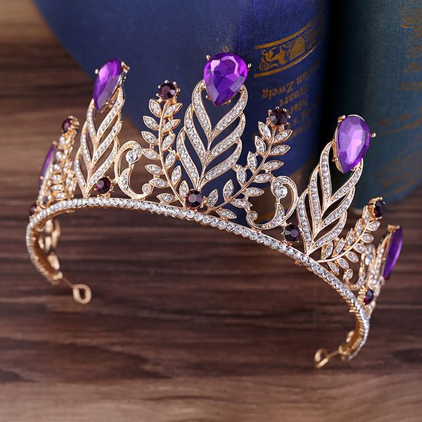 

wedding tiaras crowns for brides big princess queen crown crystal diadem bridal rhinestone hair ornaments women headdress ml857, Golden;white