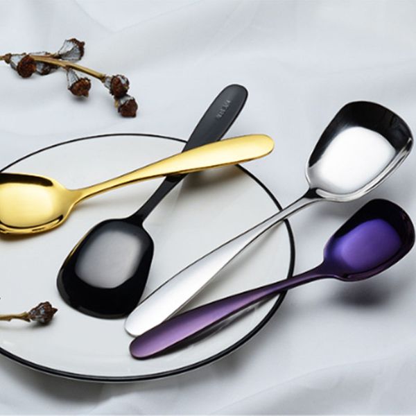 

stainless steel soup spoon korea style flat kids students adults use spoon kitchen tableware rice scoop
