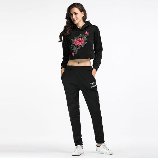 

2018 casual vintage women embroidery floral hooded shorts set ladies long sleeve sportswear two piece tracksuits suits, Gray