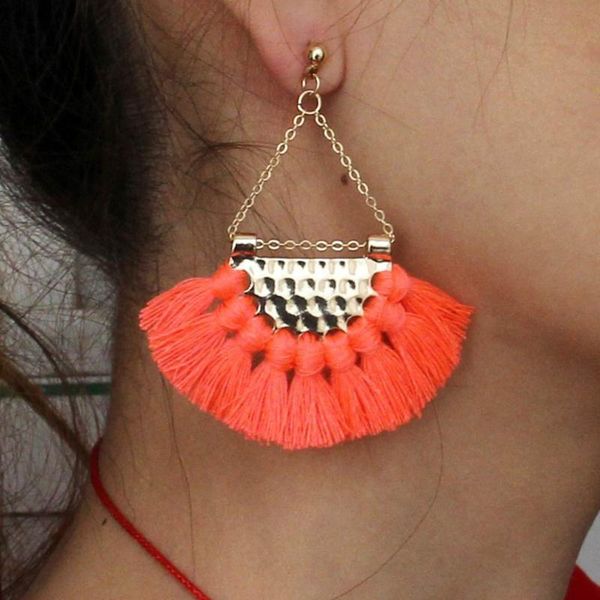 

5 colors bohemia fan shaped tassel earrings female bohemian exaggerated fashion jewelry big dangle drop earrings ethnic jewelry, Silver