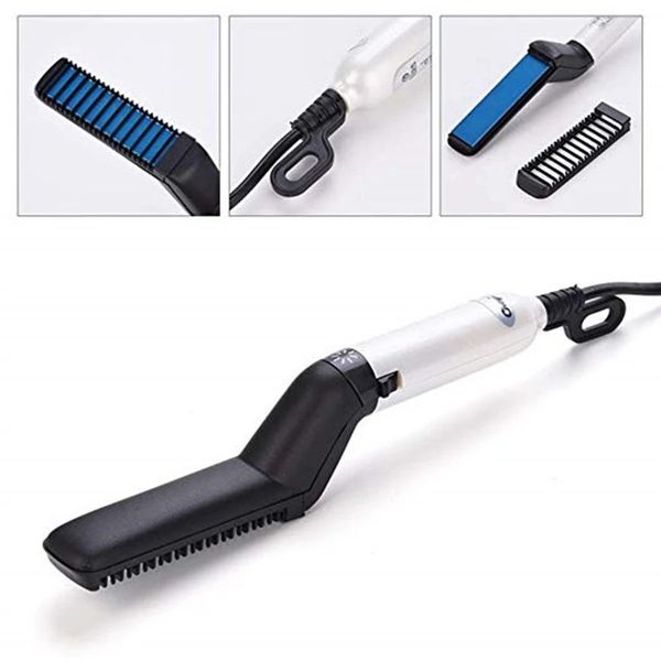 

men quick styler comb multifunctional hair curler tool electric hair styling brush beard straighteners 26*8.5*5.5cm us uk eu au plug, Silver