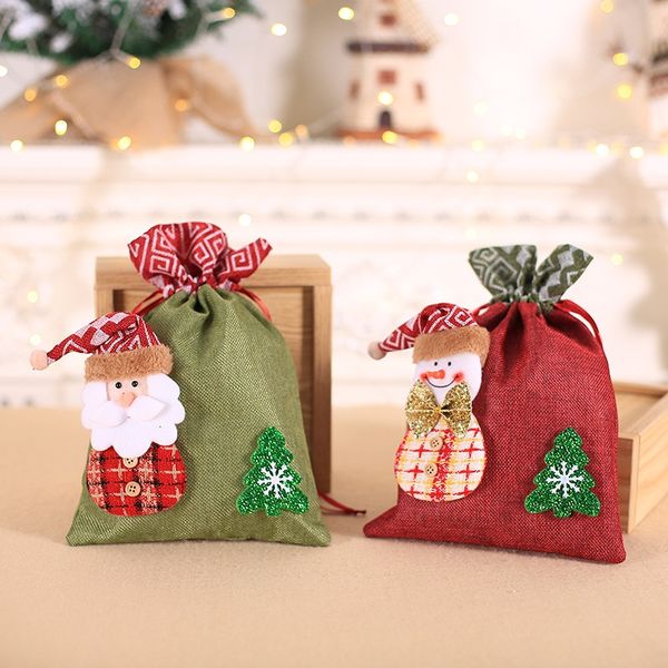 

merry navidad christmas drawstring gift bags candy holder bags for party snowman/santa claus xmas tree hanging ornaments