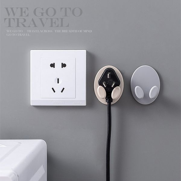 

2 pcs power plug adhesive hook multi-purposehook punch-kitchen power cord holder powerful seamless bathroom sticky hangers