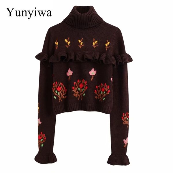 

новый 2020 женщин марочные каскадные оборки вышивка вязание свитер женский вспышка рукав случайных пуловеров шикарный отдых tops s231, White;black