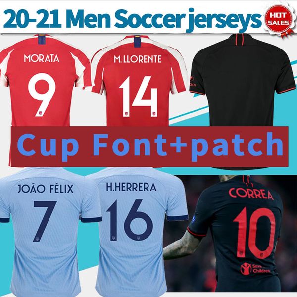 

2020 атлетико мадрид кубок шрифт # 14 m.llorente хозява футбола джерси 19/20 men прочь # 7 joão феликс # 9 мората футбольных рубашек третья, Black;yellow