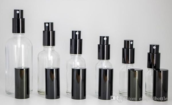 Bottiglia di profumo spray vuota trasparente riutilizzabile all'ingrosso 10ML 15ML 20ML 30ML 50ML 100ML con tappo spruzzatore nero