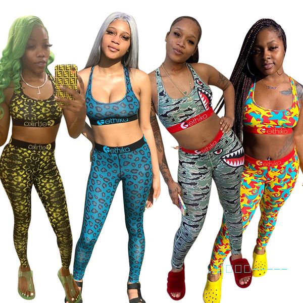 

summer women designer swimsuit 2 piece vest and pants swimwear camouflage leopard sports bra +leggings tracksuit beachwear body suit d42401