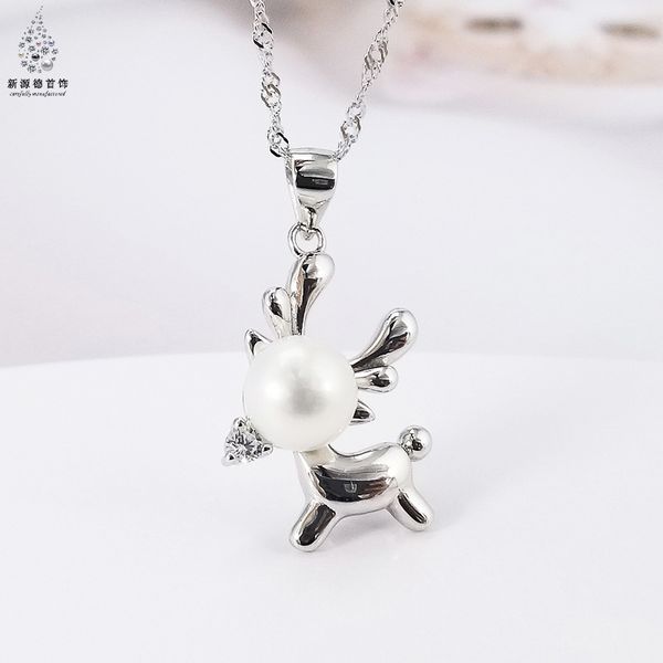 

tn2114 pearl pendant women 925 silver creative deer necklace simple clavicle chain