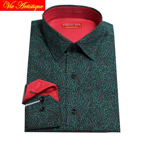 

custom tailor made men's bespoke cotton floral dress shirts business formal wedding ware blouse green paisley flower 2019, White;black