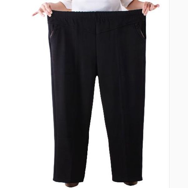 

capri women pants 2019 plus size women's pants middle age women winter wear plus velvet thicken straight retro trousers j365, Black;white