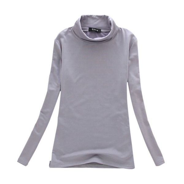 

autumn t shirt women long sleeve tees turtleneck solid poleras mujer casual basic t-shirt winter bottoming tshirts, White