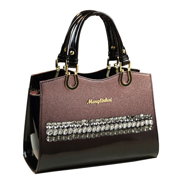 

fashion atmosphere patent leather women's handbag panelled messenger bags ladies business office clutch handle bag sac