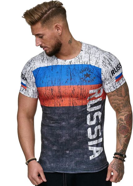 

2019 summer russian flag men's casual fashion t-shirt round neck cool and lightweight man's t-shirt, White;black