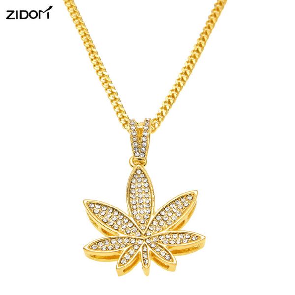 

gold color men hip hop rhinestone leaf shape pendant necklaces bling bling 60cm long link chain fashion necklace women jewelry, Silver