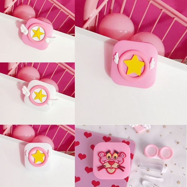 

japanese and korean cartoon harajuku soft girl heart glasses invisible glasses storage sakura wings dual box storage portable box, Blue