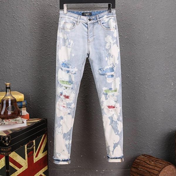 

20ss brand new mens designer jeans distressed zipper hole men jeans casual jeans men skinny biker pants y002011, Blue