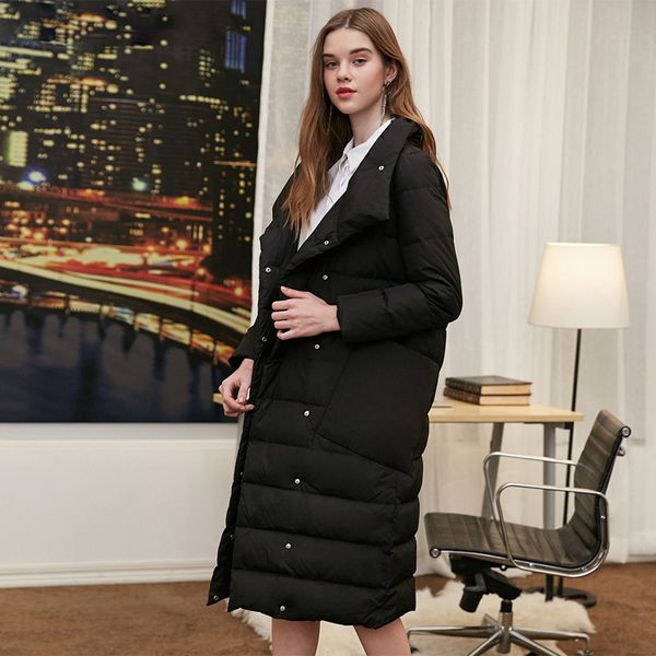 

new 90% white duck down side pocket oversize long down jacket women, Black