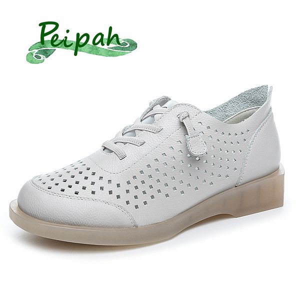 

peipah mothers' summer hollow out soft bottom oxfords for women genuine leather shallow shoes woman elastic band bloafers 2020, Black