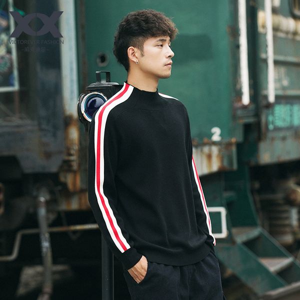 

original japanese sweater men's thin section striped color round neck casual sweater trend, White;black