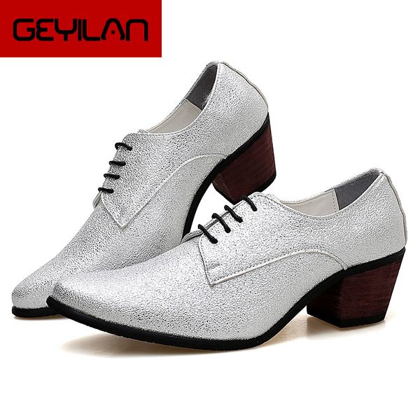

2019 new marriage increased height men leather shoes gold silver grey luxury man wedding shoe charming dance male footwear, Black