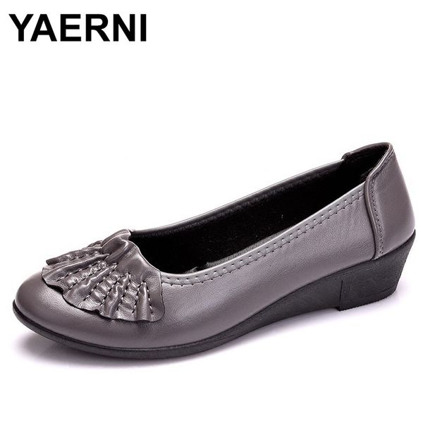 

yaerni autumn new mother single shoes pu leather soft non-slip comfortable women shoes woman casual flats plus sizee1043, Black