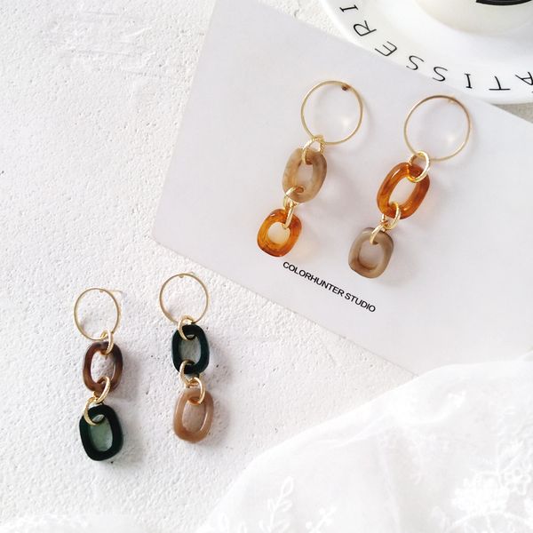 

retro versatile acrylic resin set circular ring joint ear stud simple long earrings women's e2717, Silver