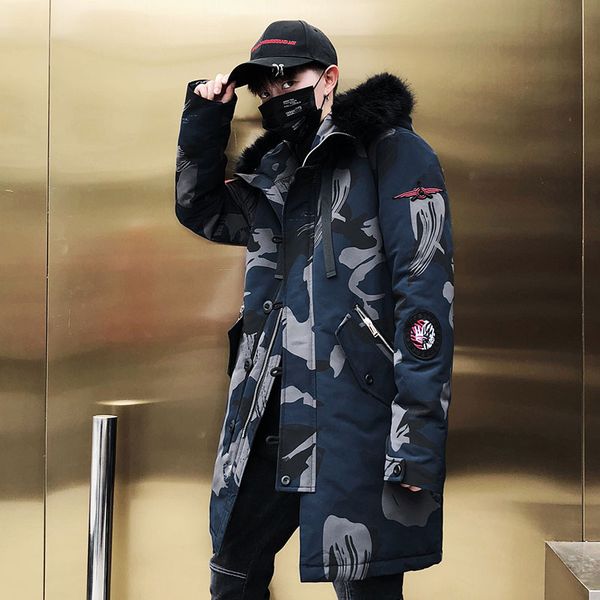 

2019 fashion winter new fur jacket men warm coat fashion casual parka medium-long thickening coat men for winter, Tan;black