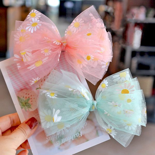 

new candy-colored gauze big bow hairpin small daisy children princess clip girls hair accessories headdress kids accessories, Slivery;white
