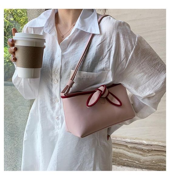 

french bag 2020 new solid color bow handbag handbag messenger pink purple wild shoulder bag ladies hand bags