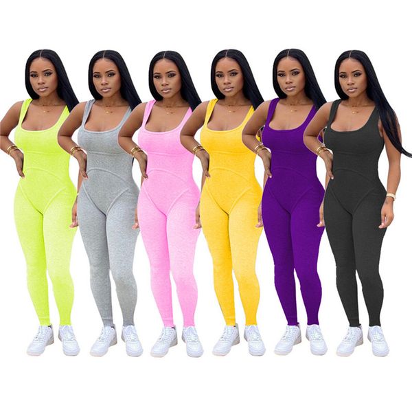 

plus size 2x summer women vest jumpsuits fashion solid color rompers sleeveless skinny bodysuits casual black knit pants dhl ship 2718, Black;gray