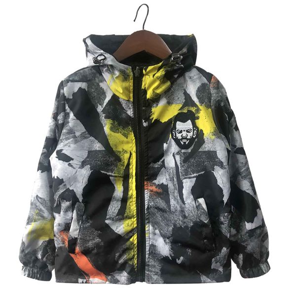 

2018 boy autumn new big children graffiti jackets autumn fashion windproof double side children's wear cardigan sweater jacket, Blue;gray