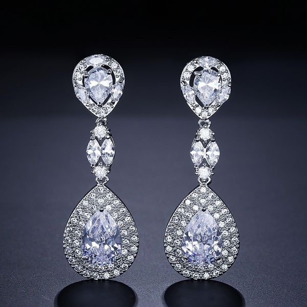 

Блестящие Кубический Циркон Свадебные Серьги Слеза Кристалл Длинные Свадебные С