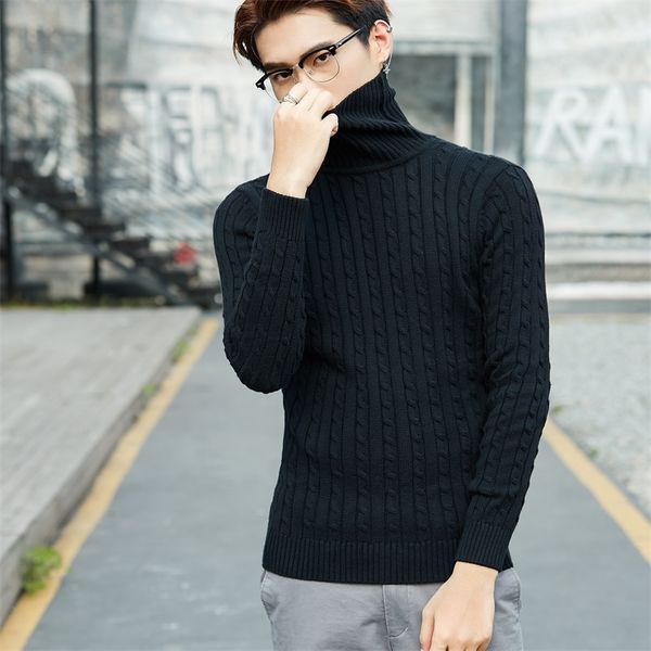 

new winter clothes mens sweaters slim-fit pullover turtleneck knitted fashion male plus size cotton knit quality elastic sweater, White;black
