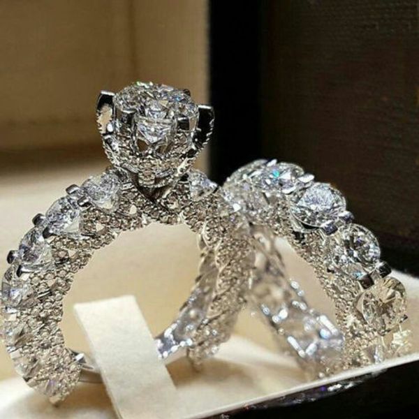

2pcs/set charm lovers ring femme fashion jewelry bijoux silver crystal engagement wedding rings for women men engagement ring