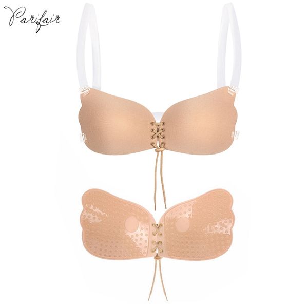 

parifairy self adhesive bra with clear shoulder straps and back strap eco-friendly silicone stick bra, Red;black