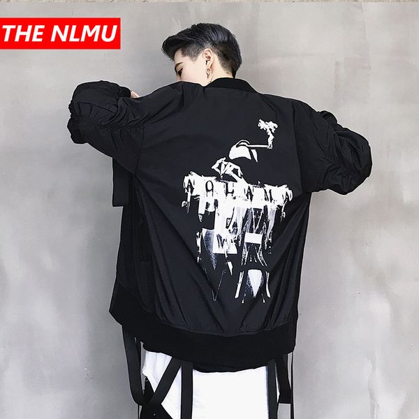 

mens harajuku printed bomber jacket 2019 spring men streetwear hip hop jacket ribbon design zipper coat black wg202, Black;brown