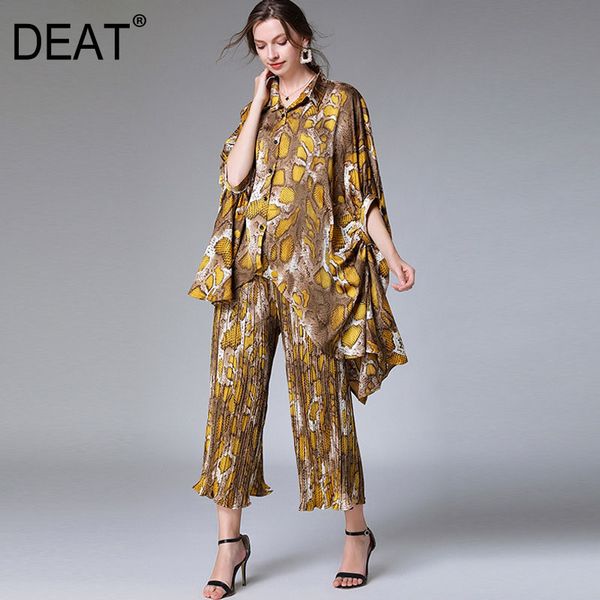 

[deat] 2020 new fashion large size xl-4xl suit women over size loose irregular hem lapel elastic wide leg pants geometric ap649, White