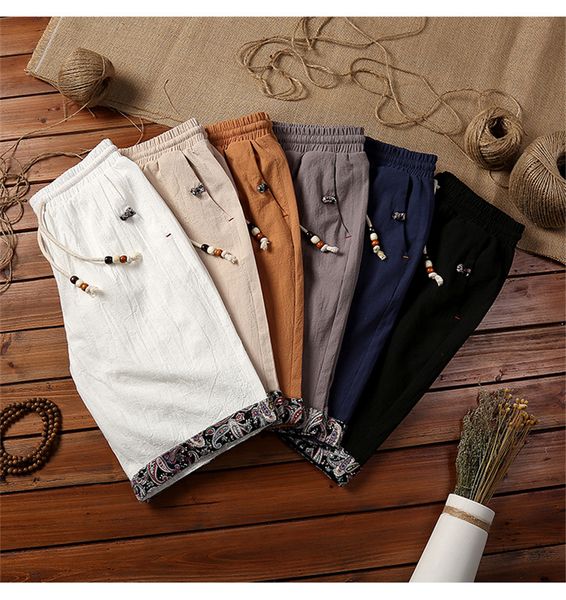 

chinese style laciness man shorts fashion retro lightweight breathable shorts designer drawstring summer short homme trousers, White;black