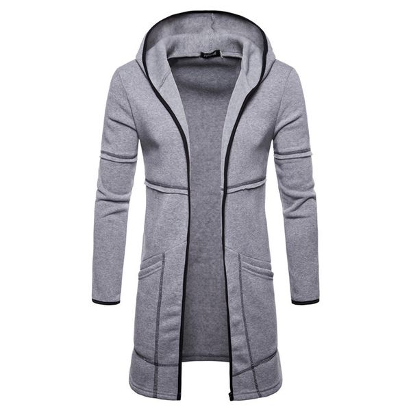 

winter mens designer coat fashion solid color cardigan hoddies casual mens hooded long outerwear, Black