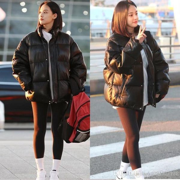 

19ss star the same black winter new college стиль теплый пуховик повседневная кожа хлеб одежда женская одежда s